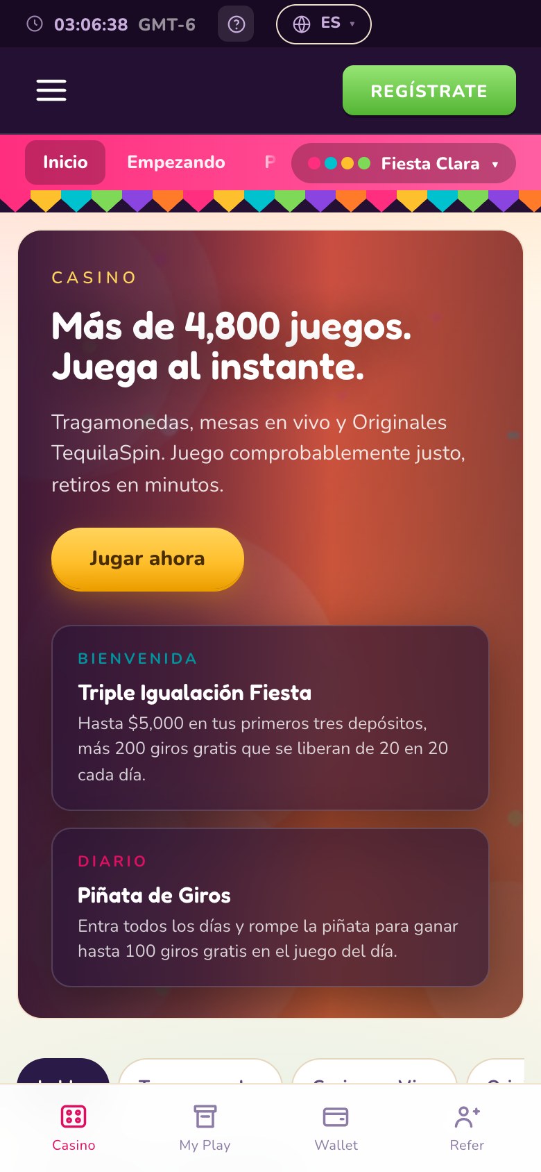 Fiesta demo skin, mobile lobby, logo removed.